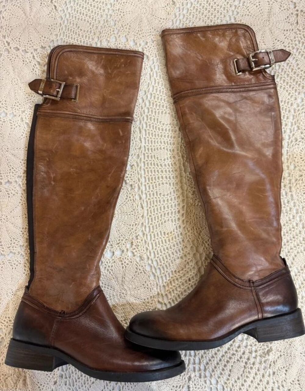Vince Camuto Brown Knee-High Riding Boots โ Buckle Detail